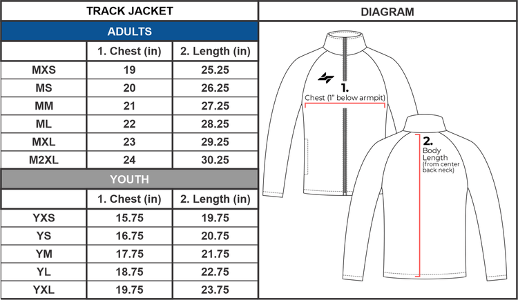 Track Jacket ALL Size CHARTS