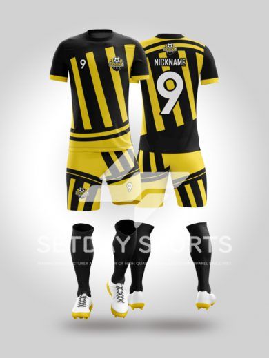 Black yellow Custom Soccer Uniforms