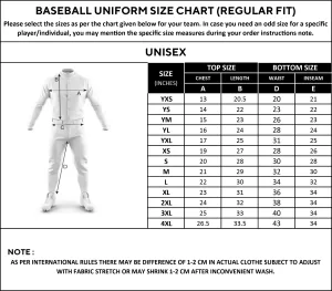 baseball uniform size chart