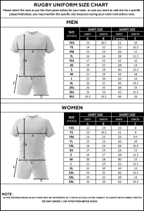 Rugby uniform Size chart