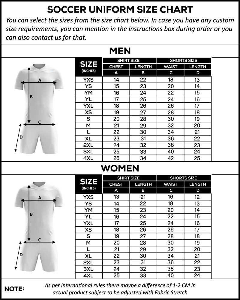 Soccer Uniforms size chart