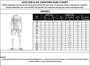 Soccer & GK Uniform Size Chart