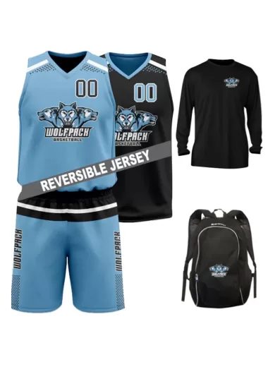 Leadership Reversible Package ( Cross Over Fully Sublimated Reversible Basketball Set, Long Sleeve Warm-up Jersey, & Bag)